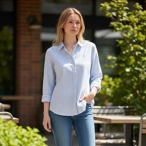 Tommy Hilfiger Light Blue and White Button-Down Shirt